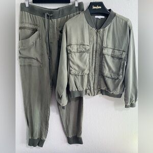 Young Fabulous & Broke Military Style Bomber Jacket & Jogger Pants Set Outfit